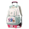 Disney Lilo Stitch Schulrucksack mit Rollen, Rollrucksack für Mädchen, Studentenrucksack mit Rollen, Trolley, Schultasche, Reisen 2