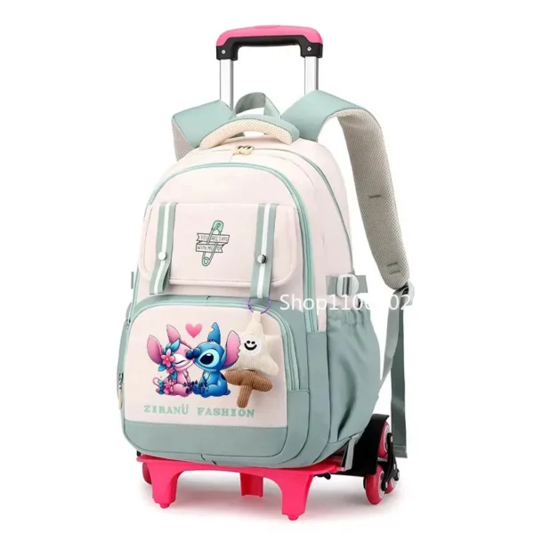 Disney Lilo Stitch Schulrucksack mit Rollen, Rollrucksack für Mädchen, Studentenrucksack mit Rollen, Trolley, Schultasche, Reisen 2