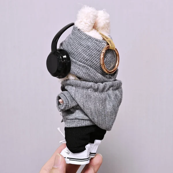 15 cm/17 cm Labubu Universal Hoodie Set Grau Trendiges Outfit mit Kamera Brille Kopfhörer & Canvas Schuhe Serie 1-3 kompatibel 3