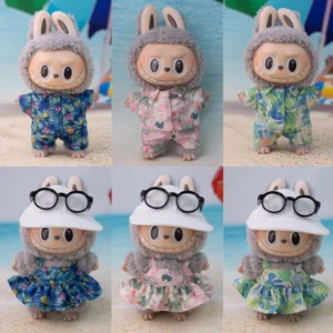 Puppenkleidung für Labubu Puppenkleidung V1/2/3 Plüsch Baumwolle Puppe Hawaiianisches Blumenhemd Strandshorts Sommer Badeanzug Paar Outfits