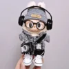 15 cm/17 cm Labubu Universal Hoodie Set Grau Trendiges Outfit mit Kamera Brille Kopfhörer & Canvas Schuhe Serie 1-3 kompatibel