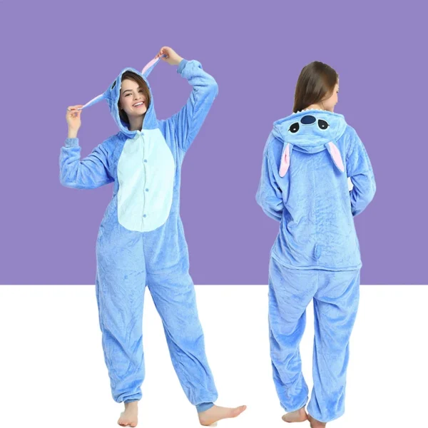 Disney Cosplay Kostüm Stich Kinder Erwachsene Mit Kapuze Pyjamas für Erwachsene Halloween Kleidung Winter Frauen Männer Cosplay Nachtwäsche 2