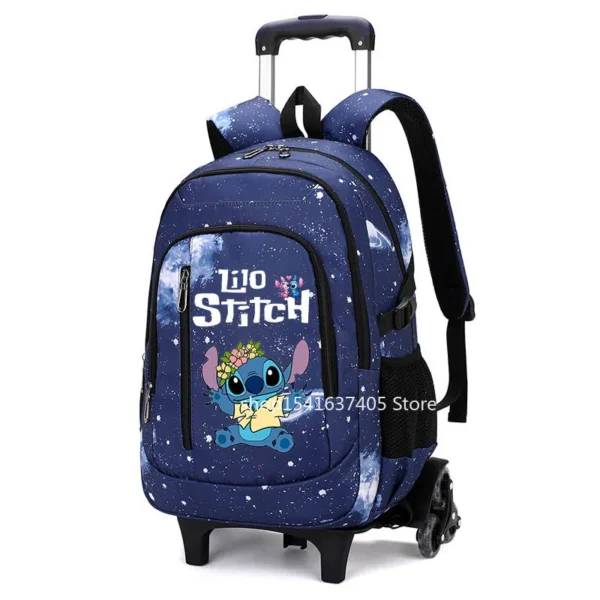 Disney Stitch 2-in-1-Trolley-Rucksack, cooler Sternenhimmel, riesige Kapazität, tragbar, wasserdicht, für die Schule, Rollrucksack 4
