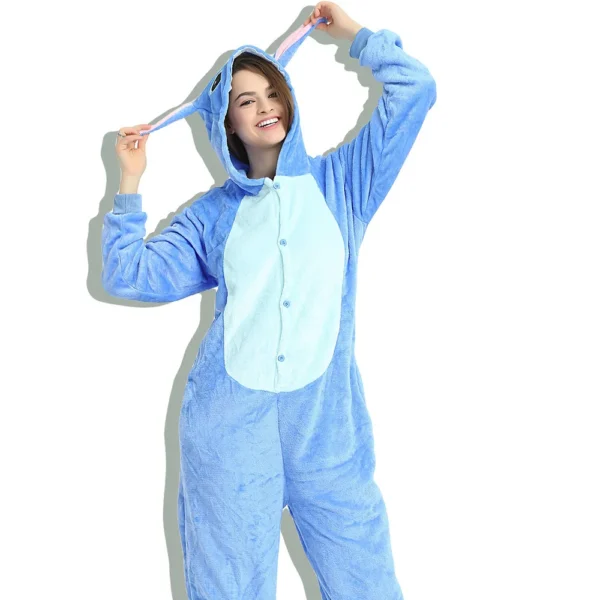 Disney Cosplay Kostüm Stich Kinder Erwachsene Mit Kapuze Pyjamas für Erwachsene Halloween Kleidung Winter Frauen Männer Cosplay Nachtwäsche 5