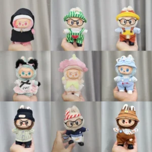 Für Labubu-Kleidung, sitzende Party, Kinderkleidung, Puppe, Vinyl-Kleidung, Fischerhut, Overalls und Hosen, süß und modisch