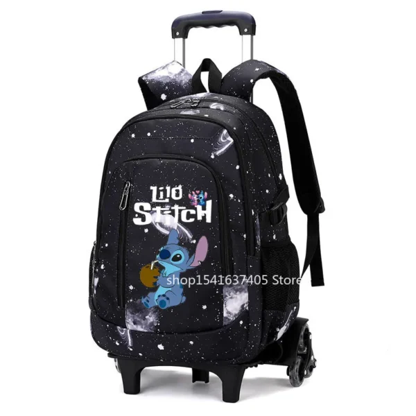 Disney Stitch 2-in-1-Trolley-Rucksack, cooler Sternenhimmel, riesige Kapazität, tragbar, wasserdicht, für die Schule, Rollrucksack 2