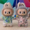 Puppenkleidung für Labubu Puppenkleidung V1/2/3 Plüsch Baumwolle Puppe Hawaiianisches Blumenhemd Strandshorts Sommer Badeanzug Paar Outfits 2