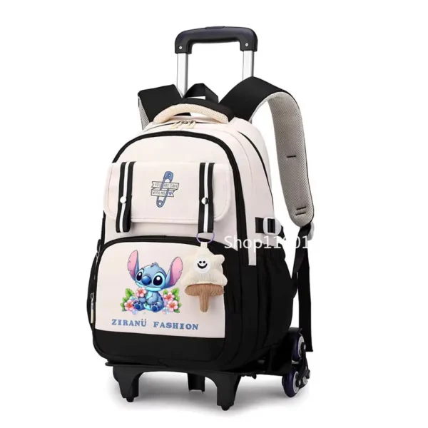 Disney Lilo Stitch Schulrucksack mit Rollen, Rollrucksack für Mädchen, Studentenrucksack mit Rollen, Trolley, Schultasche, Reisen 4