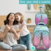 3-teiliger Rollrucksack für Mädchen und Kinder, Schulrucksack mit Rollen, mit Mittagessen und Stifttasche, Eisenturm, rosa, im Dunkeln leuchtende Funktion 5