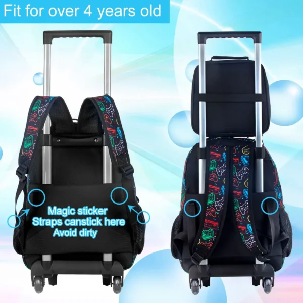 Rollrucksack für Jungen, Kinder-Schulrucksack mit Rollrädern und Lunchtasche, mit Rollenrädern.。 Schultasche für Kinder 2