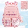 Schutz der Wirbelsäule Ergonomie Grundschüler Mädchen Karierter Rucksack Große Kapazität Leicht Wasserdicht 5