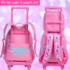 3-teiliger Rollrucksack für Mädchen und Kinder, Schulrucksack mit Rollen, mit Mittagessen- und Stifttasche, rosa Schmetterling, im Dunkeln leuchtende Funktion 2