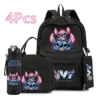 4 Stück Disney Lilo&Stitch Rucksack mit Lunchtasche, 750 ml Wasserflasche, Federmäppchen für Teenager, Kinder, große Kapazität, Outdoor-Büchertasche 3