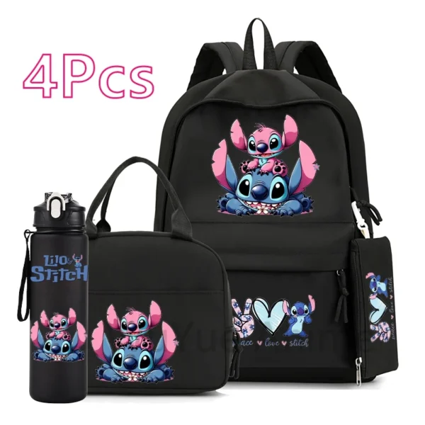4 Stück Disney Lilo&Stitch Rucksack mit Lunchtasche, 750 ml Wasserflasche, Federmäppchen für Teenager, Kinder, große Kapazität, Outdoor-Büchertasche 3