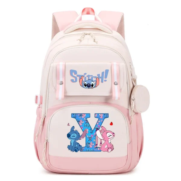 Disney Stitch Mode Wasserdichter Rucksack für Studenten Anime Buchstabe A-Z Druck Schultasche Jungen Mädchen Buch Aufbewahrungstasche Geschenke 3