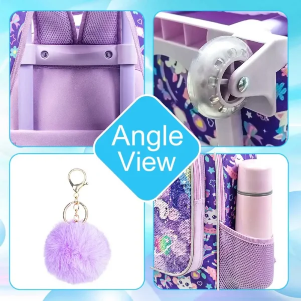 Rollrucksack Mädchen 3-teilig mit Lunchbox & Federmäppchen, Pailletten, leuchtend 2