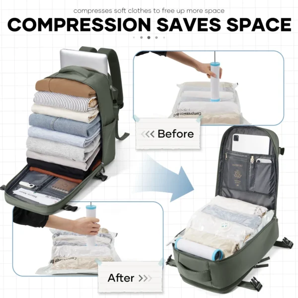 Ryanair Rucksack 40 x 20 x 25, Handgepäck, Laptoptasche, Diebstahlsicherung, Vakuumbeutel, Pumpe für Trekking, Reiserucksack, Kabinenbeutel, 40 x 30 x 20 cm 5