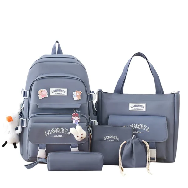 5-teiliges Schulrucksack-Set im Waldstil – Koreanischer Harajuku-Look für Mädchen
