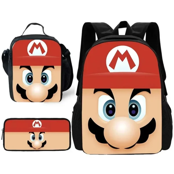 Game Bros Stück Set Kinder-Schulrucksack mit Lunchtaschen, Bleistifttaschen, Schultaschen für Jungen M-Marios Mädchen, bestes Geschenk Super