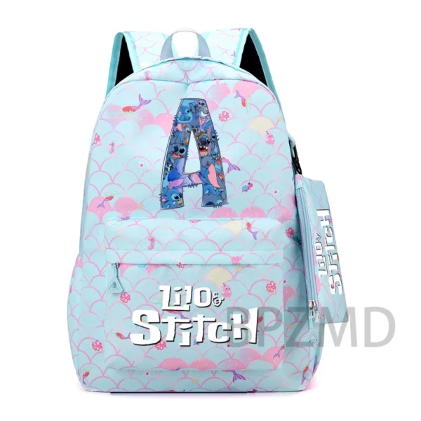 Blau 3 Stücke Lilo Stitch Rucksack Mädchen Schule Teen Student Rucksack Frauen Rucksack Mittagessen Taschen Bleistift Tasche Fisch Skala Stil 26 Brief 4