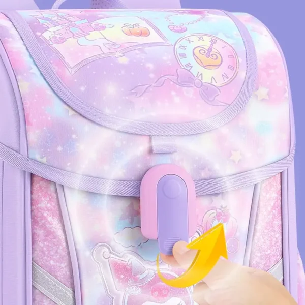 Sanrioed Anime Kuromi niedlichen Kinder Rucksack Schüler Schulkinder Briefpapier Schult aschen Cartoon große Kapazität Umhängetasche Geschenk 5