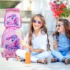 3-teiliger Rollrucksack für Mädchen und Kinder, Schulrucksack mit Rollen, mit Mittagessen- und Stifttasche, rosa Schmetterling, im Dunkeln leuchtende Funktion 5
