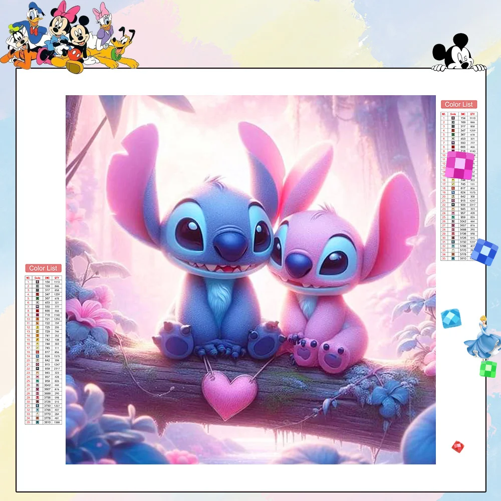 Disney Neue Ankunft Diamant Mosaik Lilo Und Stich Liebe Diamant Malerei Blume Voll Platz Runde Stickerei Wand Dekoration 1