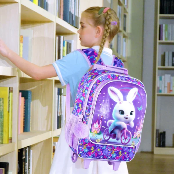 3-teiliger Rollrucksack für Mädchen und Jungen, Kinder-Büchertasche mit Rollenrädern, Grundschultasche mit Rollen und Lunchtasche 5