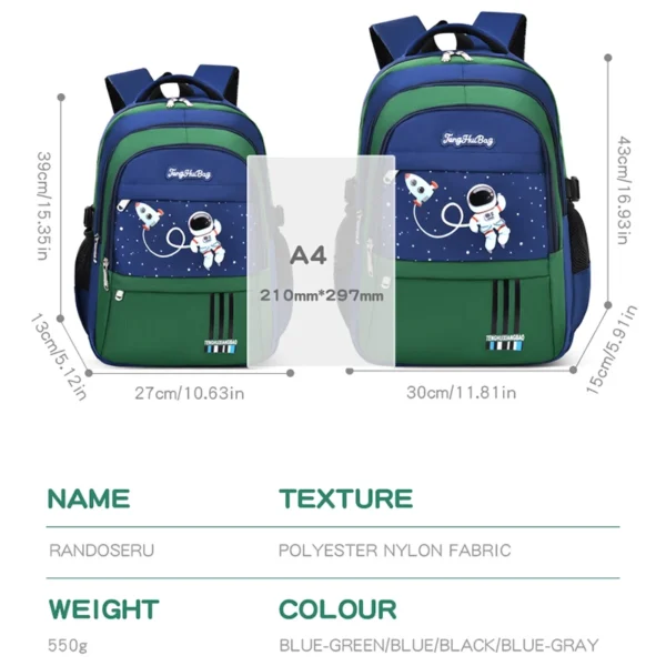 Grundschüler Schultasche Jungen 1,2,3,4,5,6 Klassen 6-12 Jahre alt Astronaut Umhängetasche Laptop Rucksack Wasserdicht WEA 6