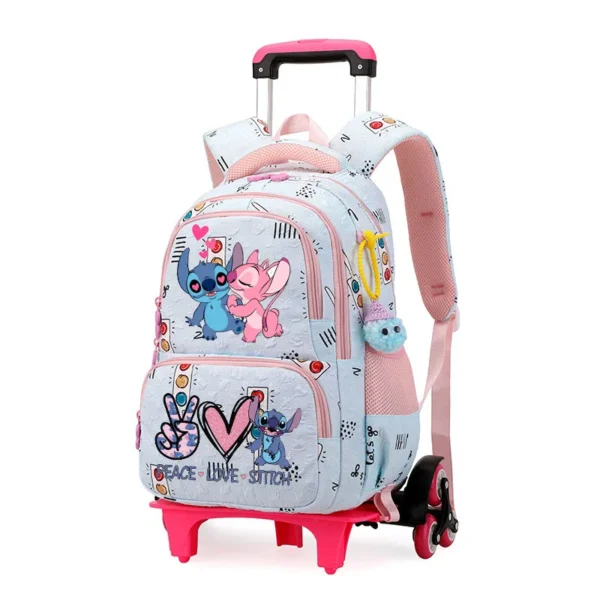 2025 Kawaii Lilo Stitch 2-in-1-Trolley-Rucksack mit Rädern, großes Fassungsvermögen, wasserdichter Laptop, kann Treppenklettern, zurück zur Schultasche 2