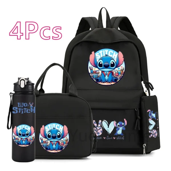 4 Stück Disney Lilo&Stitch Rucksack mit Lunchtasche, 750 ml Wasserflasche, Federmäppchen für Teenager, Kinder, große Kapazität, Outdoor-Büchertasche 2