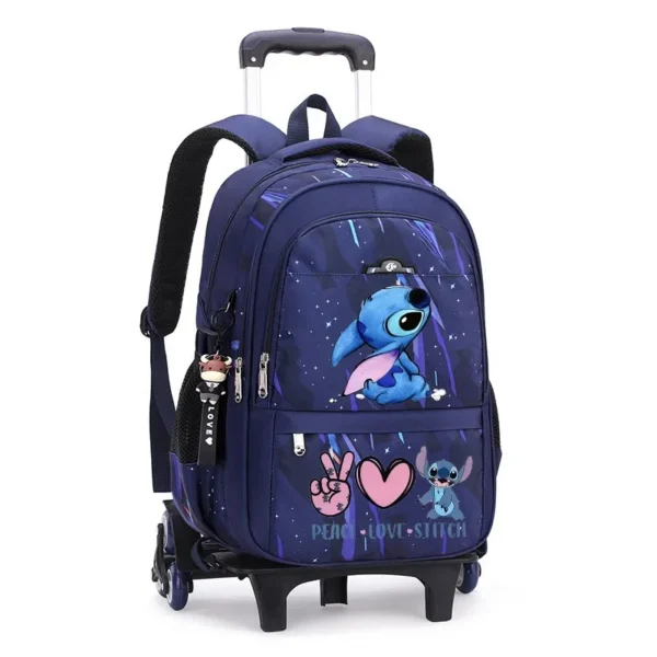 Disney Stitch Rucksack mit Rädern, Kurzstrecken-Reisetasche, großes Fassungsvermögen, Studentenrucksack für den Schulanfang, Cartoon-Trolley-Tasche 3