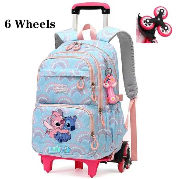 Disney Stitch Print Räder Schultaschen Mädchen Rucksäcke mit Rad Trolley Gepäck Rucksack mit Rollen Wasserdichte Schultaschen Geschenk 4