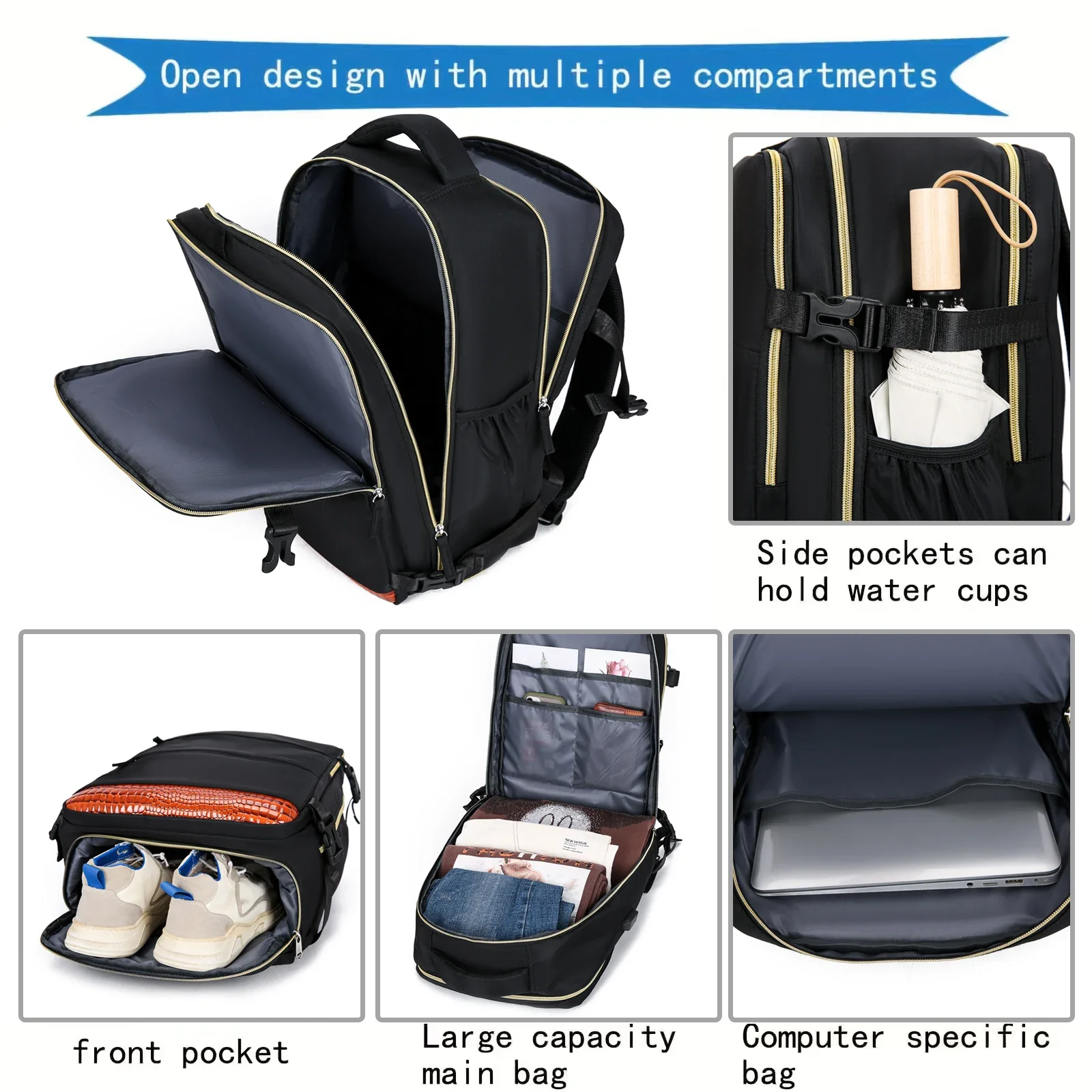 Reiserucksack mit großer Kapazität, multifunktionaler Laptop-Schulrucksack, Outdoor-Sport-Tagesrucksack, Gepäcktasche mit Schuhfach 6