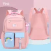 Kinderrucksäcke für Macaron Color Mädchen, Schulbüchertasche für Teenager, niedliche Schultasche mit mehreren Beuteln und Regenbogen-Anhänger 3