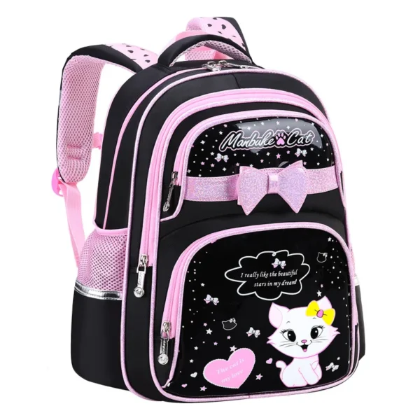 Neue koreanische Primär-PU-Leder-Schultasche 2020, modisch, niedliche Mädchen mit niedlicher Katze, orthopädischer wasserdichter Rucksack 2