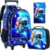 Rollrucksack für Jungen, Kinder-Schulrucksack mit Rollrädern und Lunchtasche, Schultasche mit Rollen für Kinder