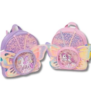 Transparenter Einhorn-Rucksack für Kinder – Schultasche mit Pailletten & Schmetterlingsflügeln
