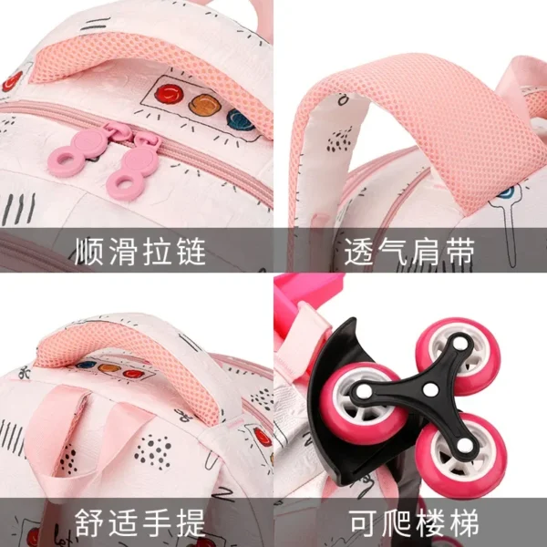 2025 Kawaii Lilo Stitch 2-in-1-Trolley-Rucksack mit Rädern, großes Fassungsvermögen, wasserdichter Laptop, kann Treppenklettern, zurück zur Schultasche 3