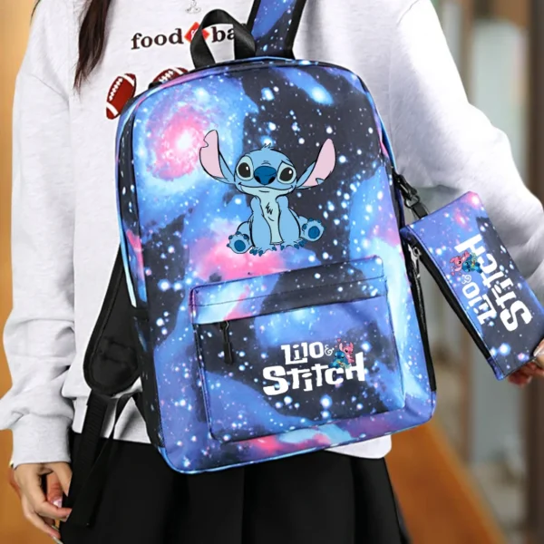 Stitch Strapazierfähiges Rucksack-Set, großer Studentenrucksack mit Umhängetasche und Federmäppchen, ideal für Jugendliche, Schulbedarf 3