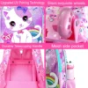 3-teiliger Rollrucksack für Kinder, Büchertasche mit Rollenrädern für Mädchen, Grundschultasche mit Rollen und Lunchtasche – weiße Katze 3