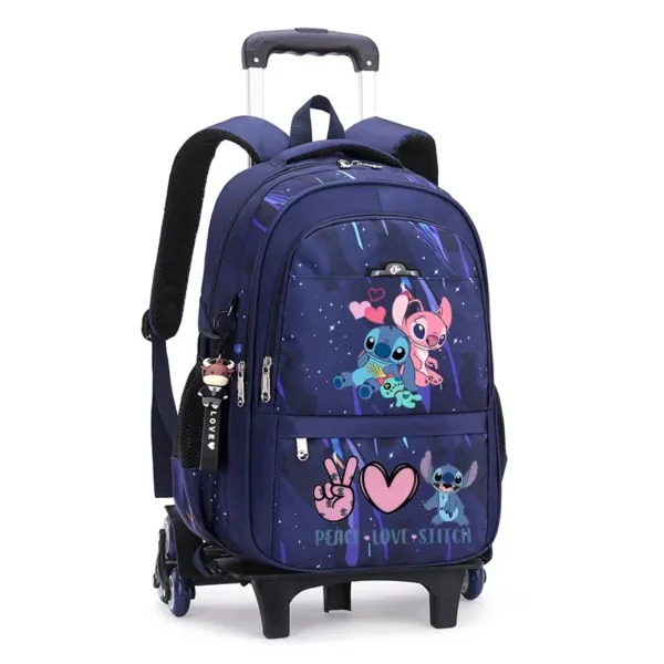Disney Stitch Rucksack mit Rädern, Kurzstrecken-Reisetasche, großes Fassungsvermögen, Studentenrucksack für den Schulanfang, Cartoon-Trolley-Tasche 2