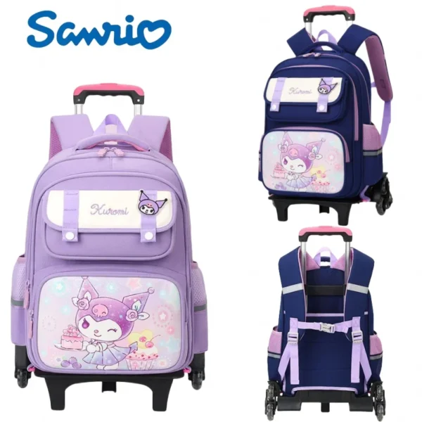 Sanrio Kuromi Trolley-Rucksack für Jungen und Mädchen, Wirbelsäulenschutzpaket, Cartoon-Design, Rucksack, Urlaubsgeschenke, Anime-Peripheriegeräte