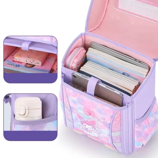 Sanrioed Anime Kuromi niedlichen Kinder Rucksack Schüler Schulkinder Briefpapier Schult aschen Cartoon große Kapazität Umhängetasche Geschenk 6
