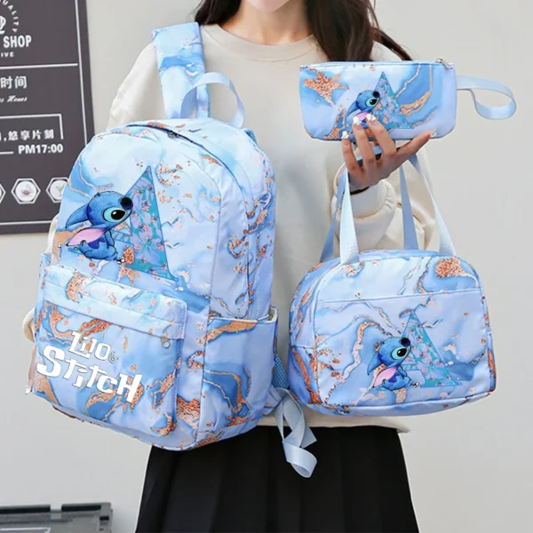 3-teiliges Set Lilo Stitch Schüler Schultasche Mädchen Junge Kind Rucksack Doppel Umhängetasche Reise Stift Tasche Büchertasche Laptop Sets Urlaub Geschenk
