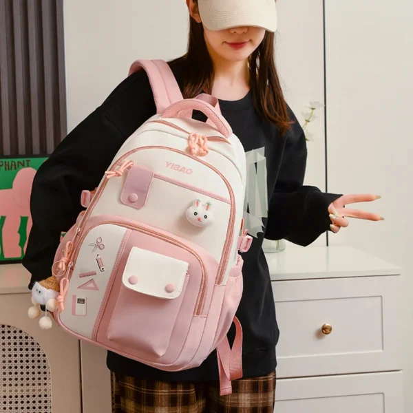 Niedlicher Kaninchen-Schulrucksack für Kinder im Teenageralter, modischer Spleißen-Farbkontrast, frischer Damen-Rucksack für Kinder