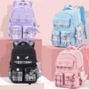 Schutz der Wirbelsäule Ergonomie Grundschüler Mädchen Karierter Rucksack Große Kapazität Leicht Wasserdicht 2