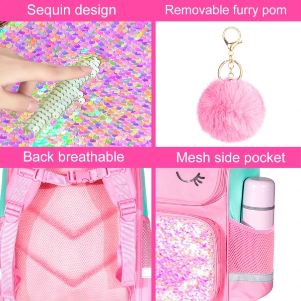 3-teiliger Rucksack für Mädchen, 38,1 cm große Einhorn-Büchertasche mit Lunchbox, Kinder-Vorschul-Schultasche 4