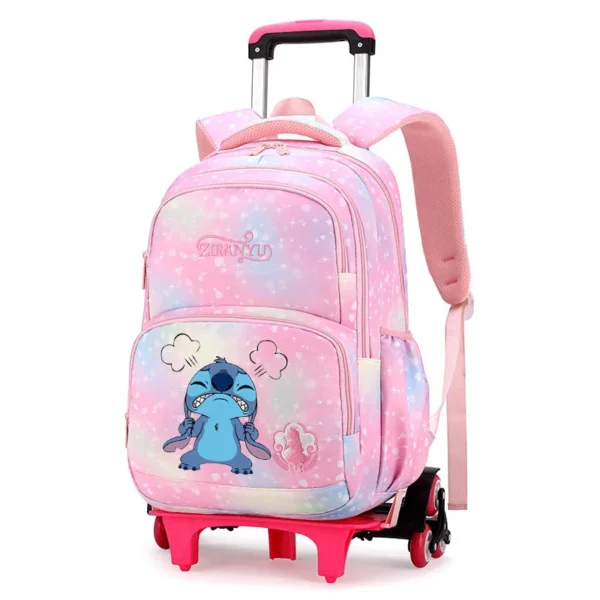 Neue Disney Stitch Rucksack Trolley Tasche mit Rädern Klettern Treppen Rucksack Große Kapazität Wasserdicht Student Schule Tasche Mädchen 3