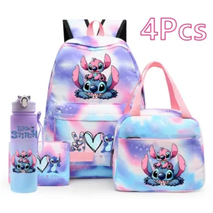 4 Teile/satz Lilo Stitch Rucksack Mädchen Schule Student Rucksack mit Mittagessen Taschen Bleistift Tasche 750Ml Große Kapazität Outdoor Wasser flasche